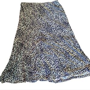 JM Collection Navy Blue‎ and White Animal Print Midi Skirt